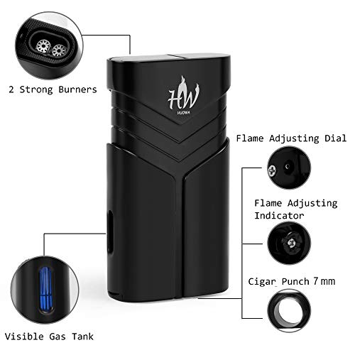 HUOWA Double Jet Torch Lighter with Cigar Punch Cutter Tool and Gas Window, Unique Turbo Quadruple Red Flame Butane Refillable Gadgets for Men Gift Ideas - Thumbnail 4