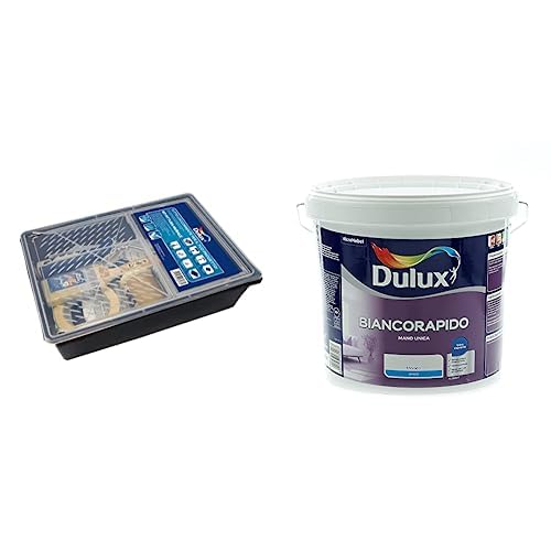 Dulux KIT PITTURA MURALE + Dulux Biancorapido Pittura per Interni a Mano Unica Bianco Coprente per Camere Soggiorni, 10 Litri, Bianco
