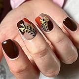 Impression Non toxique sur les ongles Manucure Feuille d'or Glitter Design Automne Hiver Modèle Couleur Artificielle Réutilisables Tailles Assorties Impression Faux