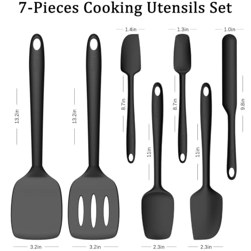 Image of Coukre Silicone Spatula Set of 7, BPA Free Food Grade Silicone Cooking Utensils, Heat Resistant Kitchen Tools for Nonstick Cookware, Dishwasher Safe Spatulas for Cooking and Baking(7,PureBlack)