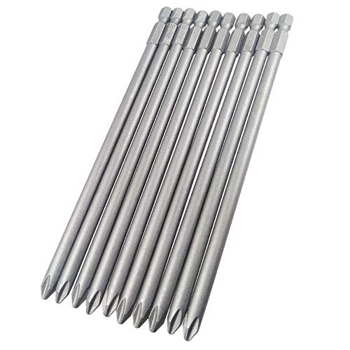 Wolfride 10pcs PH2 Long Magnetic Phillips Driver Bits 1/4 Inch Hex Shank Phillips Head Drill Bit Set Cross head screwdriver bits |5.9 Inch Length