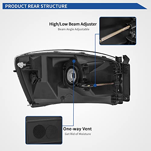 Image of OEDRO Headlight Assembly Replacement for 2007 2008 Dodge Ram 1500 /07-09 Ram 2500 3500, Headlamp with Amber Reflector, Chrome Housing Clear Lens