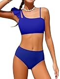 Doumlop Girls Bathing Suit Size 8-10 Two Piece Bikini Swimsuit with Adjustable Strap Blue Swimsuits Ruffle Size 10 Girls Swimwear Summer Beach