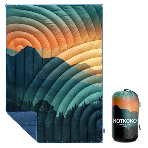 hotkoko MINI Camping Blanket,Lightweight Down Alternative Puffy Printed Camping Blanket Packable Outdoor Blanket for Camping,Traveling, Stadium, Hiking, Picnics