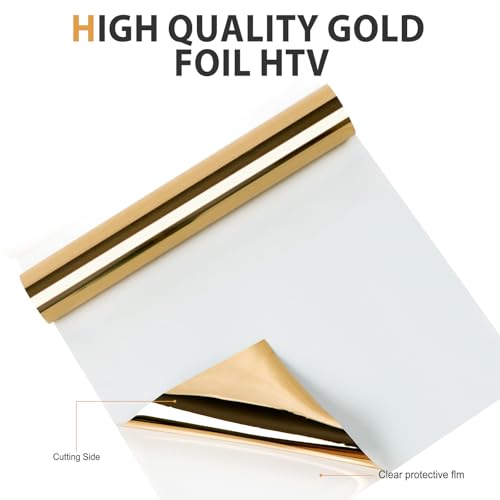Image of HTVRONT Metallic Gold HTV Vinyl Roll - 12 inch x 8ft Gold Heat Transfer Vinyl for T Shirts, Gold Iron on Vinyl for All Cutting Machine - Easy to Use for Heat Transfer Project (Metallic Gold)