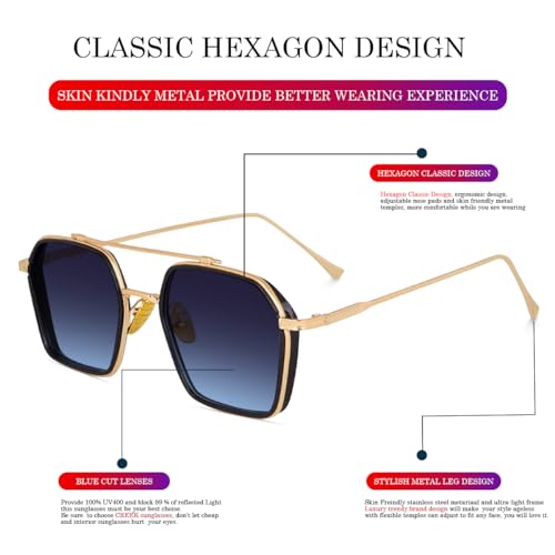 Image of CREEK Unisex Full Rim Hexagonal Branded and Stylish Sunglasses | 100% UV Protected | Men & Women | Medium | CH S1145-Pack of 1