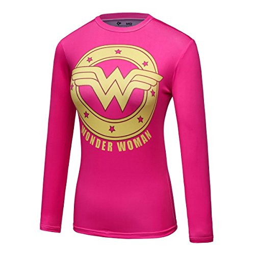 Red Plume Camiseta feminina de compressão esportiva Wonder Girl manga longa, rosa, P