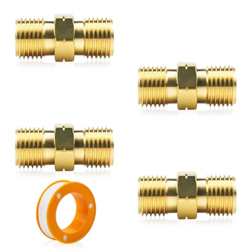 4 Stück Gasschlauch Verbinder Doppelnippel, 1/4'' AG Links, Messing Gas Adapter, 1/4 Zoll Schnellkupplung, Doppelnippel Kupplung, Gasschlauch Außengewinde für Gasschlauch Flüssigkeiten Rohrleitunge