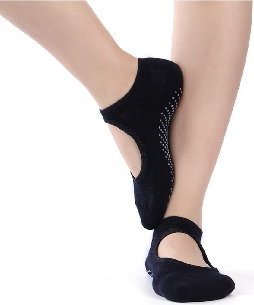 Venxic Womens Yoga Socks Non Slip with Grips (Black)