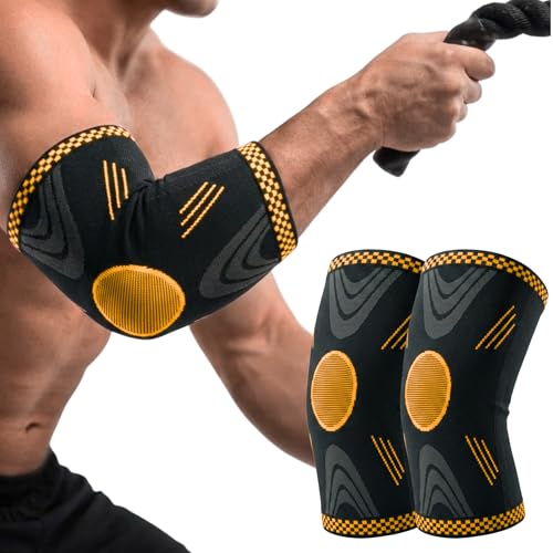 Image of BIONFIT Elbow Support Sleeve Pair for Men & Women | Compression Elbow Brace for Gym, Weightlifting, Tennis & Pain Relief | Breathable Anti-Slip Elbow Support