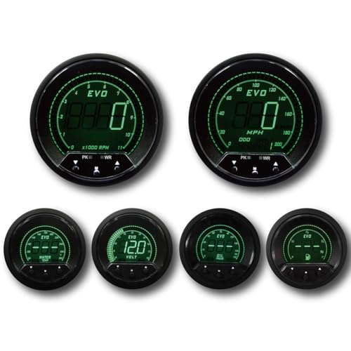 Image of EVO Series GPS Digital 6 Gauge Set Blue Red White Green | GPS Sensor Signal, 3-3 /8 inch, 85mm, Speedometer, Tachometer, 2-1 /16 inch, 52mm, Volt, Fuel Level ,Water Temp, Oil Pressure, Car