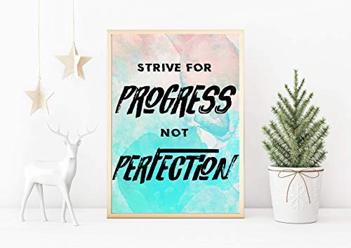 Fitness Motivational Wall Art - “Strive For Progress Not Perfection” Quotes Wall Art for Home & Office - Personalized Wall Art Decor for Gym Enthusiasts - Colorful Gift For Workout Zone, 11x14 inch