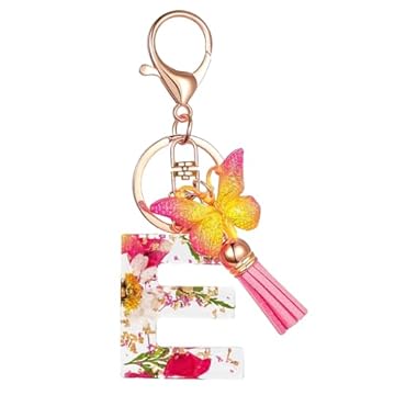 LECTNORE Portachiavi Personalizzato, Portachiavi Donna Carino Portachiavi Personalizzato Portachiavi Borsa Portachiavi Alfabeto Portachiavi Con Farfalla (Rosa-E)