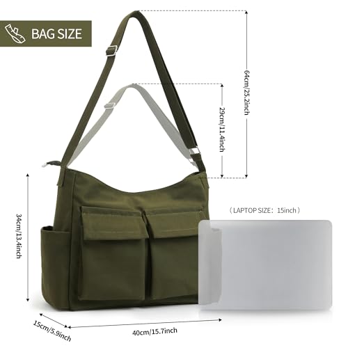 Image of KALIDI Canvas Tote Bag Large Hobo Crossbody Shoulder Handbag Zipper Messenger Bag for Women or Men Casual College Work