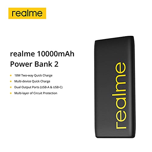 Image of realme 10000 mAh Lithium Polymer Power Bank with 18 Watt Fast Charging, Black