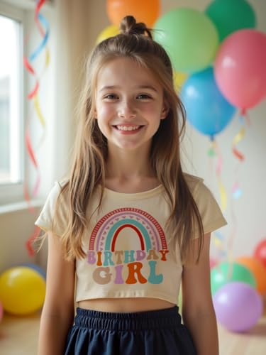 Image of Little Girls Crop Tops Cool Summer T-Shirt Crewneck Short Sleeve Fashion Tee Size 6-14