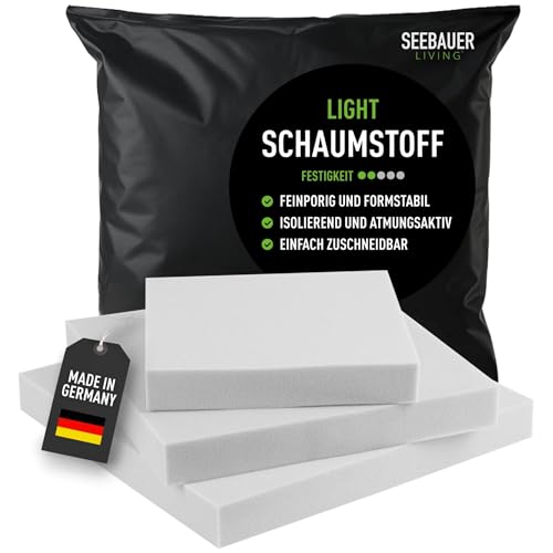 SEEBAUER living Schaumstoff Light RG 26/40 (Mittelfest) 50 x 50 x 5 cm Schaumstoffplatte für Polster und Sitzkissen, Polsterschaumstoff als Zuschnitt für Sitzpolster