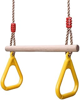 YOHOOLYO Children Trapeze Swing Bar with Rings Wooden Playset with Plastic Rings Gym