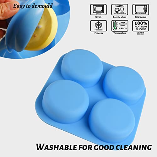 Image of Sakolla 2 Pack 4 Cavity Round Silicone Soap Molds Cylinder Handmade Soap Molds for Soap Making Supplies DIY Bath Bombs Shower Steamer Lotion Bars Cake Baking Candle Tray