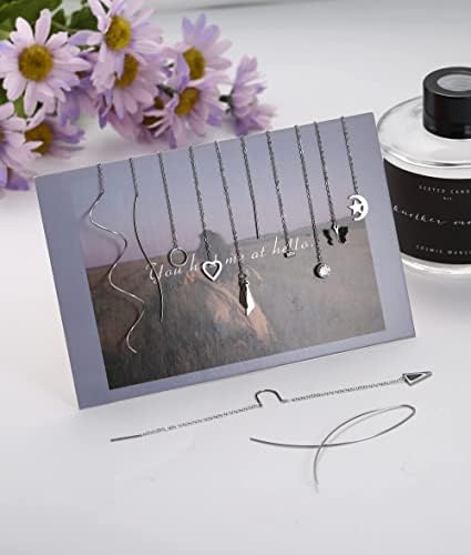 CASSIECA 12 Pairs Stainless Steel Threader Earrings for Women Lightweight Chain Tassel Earrings Minimalist Curved Threader Dangle Drop Earrings Set