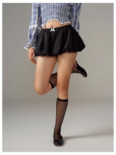 SOLY HUX Women's Y2k Bubble Skirt Bow Elastic Low Rise A Line Mini Skirt3
