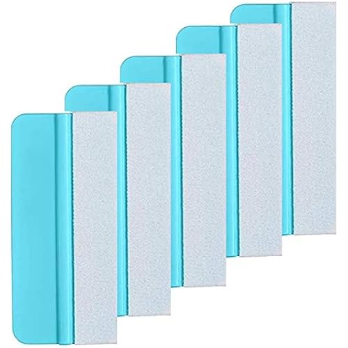 iVyne Colorful Plastic Squeegee for Vinyl/Scraper Tool with Soft Felt Cloth - for Cricut Crafting - Window Tint - Adhesive Vinyl Decal - Lettering - HTV (Joy Blue, 5 Pack)