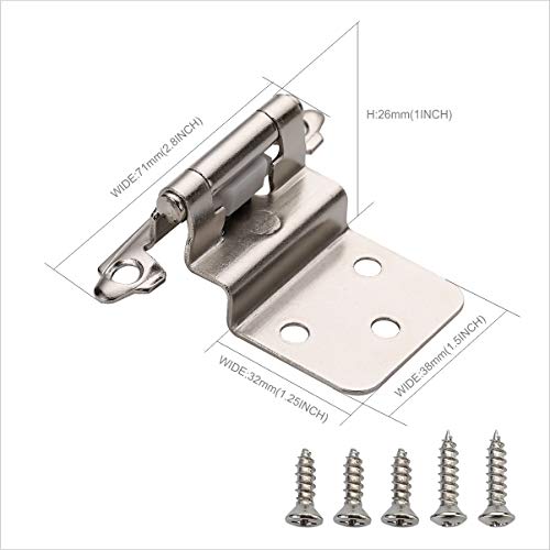 Furniware 30Pcs 3/8\" Inset Hinges,Face Mount Self Closing,Kitchen Cabinet Door Hinges,Overlay Decorative,Brushed Satin Nickel