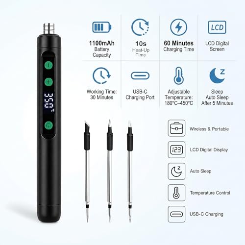Cordless Soldering Iron, Digital Soldering Pen for Electronics, Black - image 3