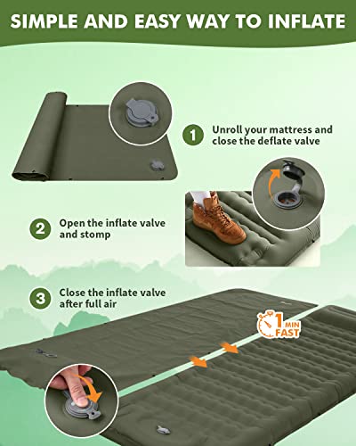 Relefree Camping Sleeping Pad, Extra Thickness 4" Self Inflating Sleeping Mat With Built-In Pump, Compact Ultralight Camping Mat With Pillow Protable Waterproof Camping Air Mattress For Hiking,Camping #TOP3