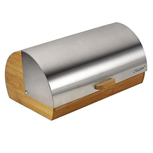 Maestro MR-1673 to Pan y Bollería, Bread Box, Diseño Elegante, Inoxidable, Madera/Acero, 37 x 22 x 17 cm