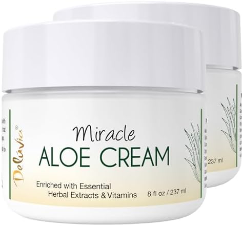 Deluvia Miracle Aloe Cream | Face & Body Moisturizer with Vitamin E & Organic Aloe Vera | Hydrating, Soothing for Dry Skin, Anti-Wrinkle, Acne Scars, Rosacea, Psoriasis, Eczema - 2 Pack