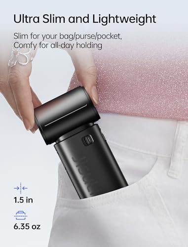 Image of JISULIFE Mini Handheld Fan Life9S - Sleek Chrome: Turbo Power, 22 Hours Cooling, LED Display, 5000mAh, 5-Speed, Small Portable Fan for Travel, Cruise, Concerts, Trendy Gifts for Women Men-Black
