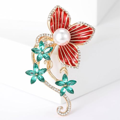 Image of Rhinestone Flower Brooch 18K Gold Plated Flower Floral Brooch Elegant Pearl Lapel Pin Costume Jewelry Thanksgiving Day Birthday Wedding Gifts for Mom Wife