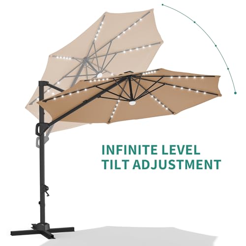 Garvee 10Ft Cantilever Patio Umbrella with 360° Rotation, Adjustable Tilt, Heavy-Duty 600D Oxford Fabric, Rust-Proof Aluminum Frame, Fits Most Stands, Without Base Weight