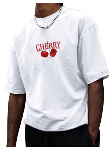 Floerns Men's Graphic Tees Cherry Print Casual Loose Fit Short Sleeve Crew Neck T Shirts Summer T-Shirts Tops