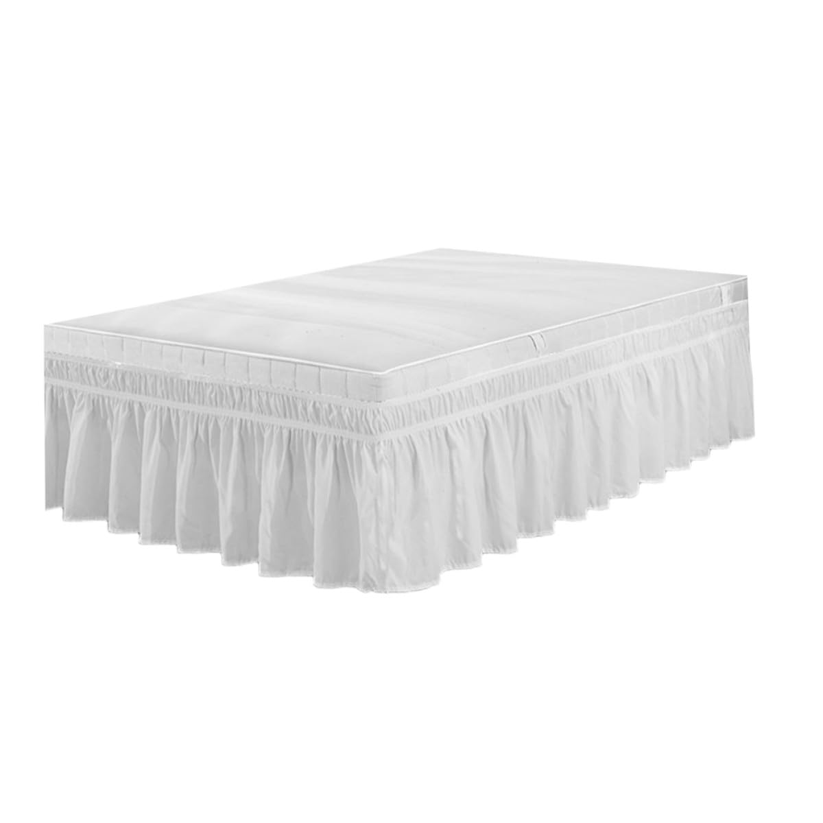 Gonna Copri Letto Matrimoniale Bianca in Poliestere Fascia Elastica e Design Arricciato Elegante per Protezione Completa e Uso Semplice in Casa o Hotel