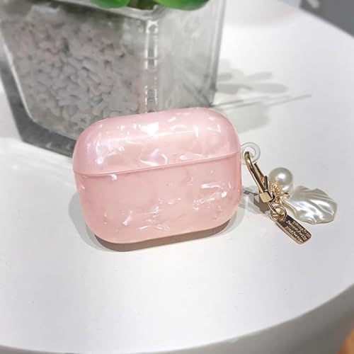 Image of OTOPO for Cute Airpods Pro 3 Gen Case Girl Women 2025 with Cleaner Kit, Glitter Shell Pattern Apple iPod Pro 3rd Generation Protective Cover Skin with Pearl Shell Keychain, Pink