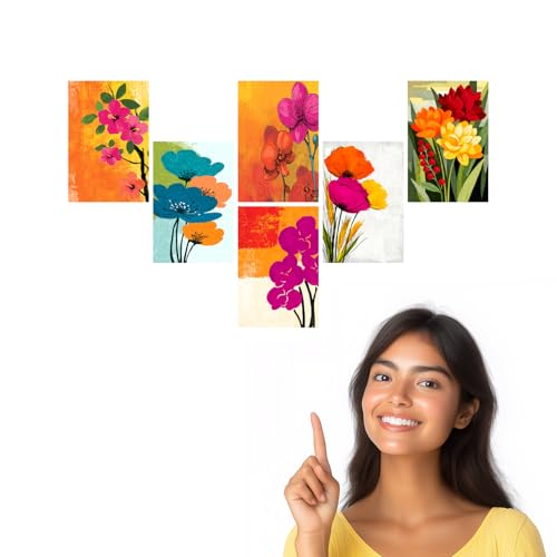 Image of SiddArtify Floral Wall Art Prints Set - Modern Botanical Flower Poster Decor for Living Room Bedroom Office - Set of 2-4x6 Inch - Board (Pack of 6) - Sticker (Pack of 6)