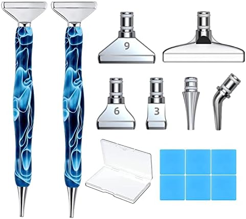 15 Pcs Diamond Painting Pen Kit, 6 Stainless Steel Tips, 6 Painting Glue Clays for Diamond Painting Accessories, 2 Handmade Resin 5D Art Drill Pen Tools 1 Box for Craft (Blue)