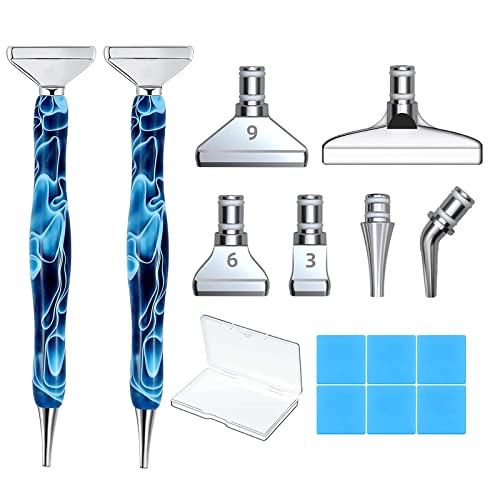15 Pcs Diamond Painting Pen Kit, 6 Stainless Steel Tips, 6 Painting Glue Clays For Diamond Painting Accessories, 2 Handmade Resin 5D Art Drill Pen Tools 1 Box For Craft (Blue) #TOP2