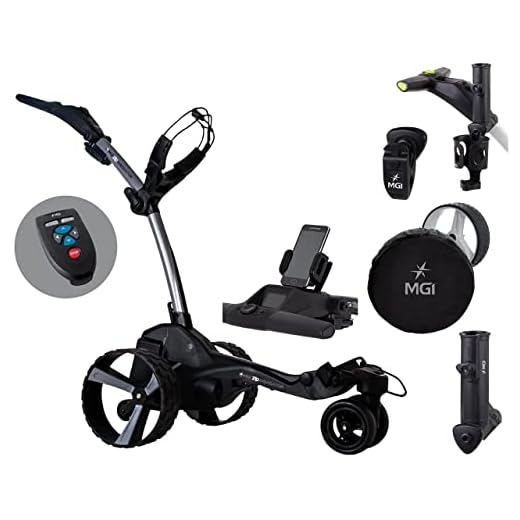 MGI Zip Navigator Electric Golf Caddy (Titanium Gray) Golfer's Bundle with Remote Control & PlayBetter Premium Extra Large Towel - Motorized Push Cart with Full Directional Remote Control, Gyroscope
