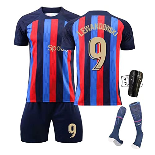 RURUY Maillot de football à domicile de Barcelone pour la saison 22-23 n ° 25 Aubameyang n ° 30 Gavid Perry n ° 9 uniforme de jeu Lewandowski avec chaussettes et genouillères (Color : A, Size : XS)