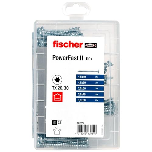 fischer 562275 Meister PowerFast II Chipboard, Presorted Assortment Box with 110 Screws, Mushroom Head, Full Thread and Torx Drive, Universal Set for Mounting Meisterbox_DE, Silver - Image 2