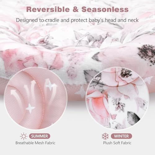 Image of Infant Car Seat Insert, 2-in-1 Reversible Baby Car Seat Head Support with 3 Strap Covers, Breathable Soft Newborn Car Seat Insert and Baby Carseat Cushion for Stroller, Swing, Rocker, Bassinets