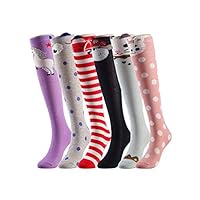 CISMARK Girls Knee High Socks Stockings Cartoon Animal Warm Cotton Gift Socks 6 Colors SET A