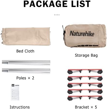 Naturehike Folding Camping Bes,Lightweight Portable Camping Beds for Adults Kids,Folding Guest Bed,Heavy Duty Sturdy Sleeping Cot Supports 330lbs for Outdoor,Travel,Office,Festival Khaki