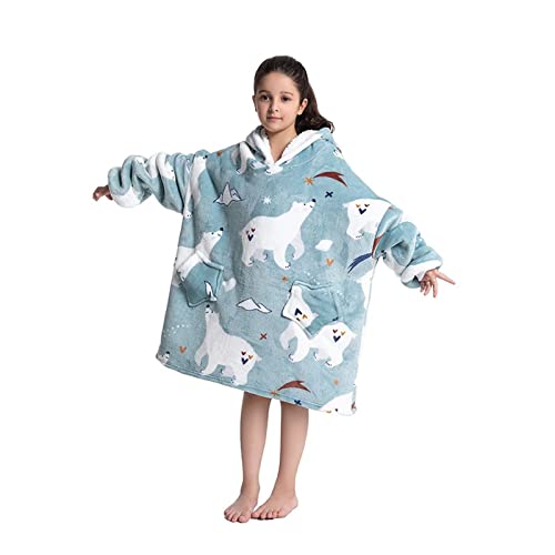 Lenugeo Übergroße Tragbare Hoodie Decke Kinder, Dick Kuscheldecke Mit Ärmeln Jungen & Mädchen, Großer Warmer Fleece-Kapuzenpullover 5-10Jahre Cover