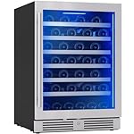 Zephyr Presrv 24" Wine Fridge Single Zone Under Counter - Countertop Wine Cooler Cellars Cabinet Wine Beverage Refrigerator Home Bar Chiller Freestanding with Glass Door, 53 Bottles 750ml