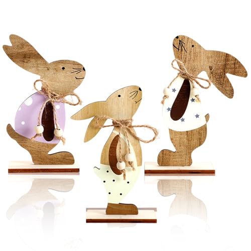 CIYIN 3pcs Décoration de Pâques Lapin, Décoration Lapin de Pâques pour Debout, Deco Paques Bois Lapin, Idée Cadeau de Pâques pour Enfants et Famille