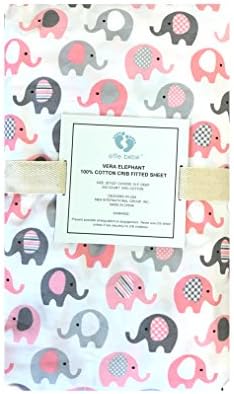 Vera Elephant 100% Cotton Crib Fitted Sheet (Petal Grey)